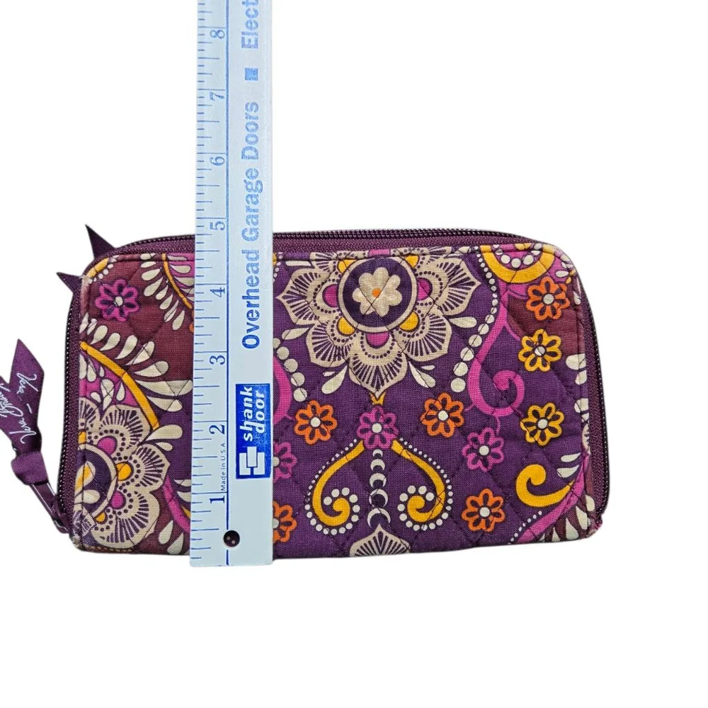 Vera Bradley Safari Sunset Zip bi-fold Wallet Purple Yellow Orange Quilted - Picture 3 of 5